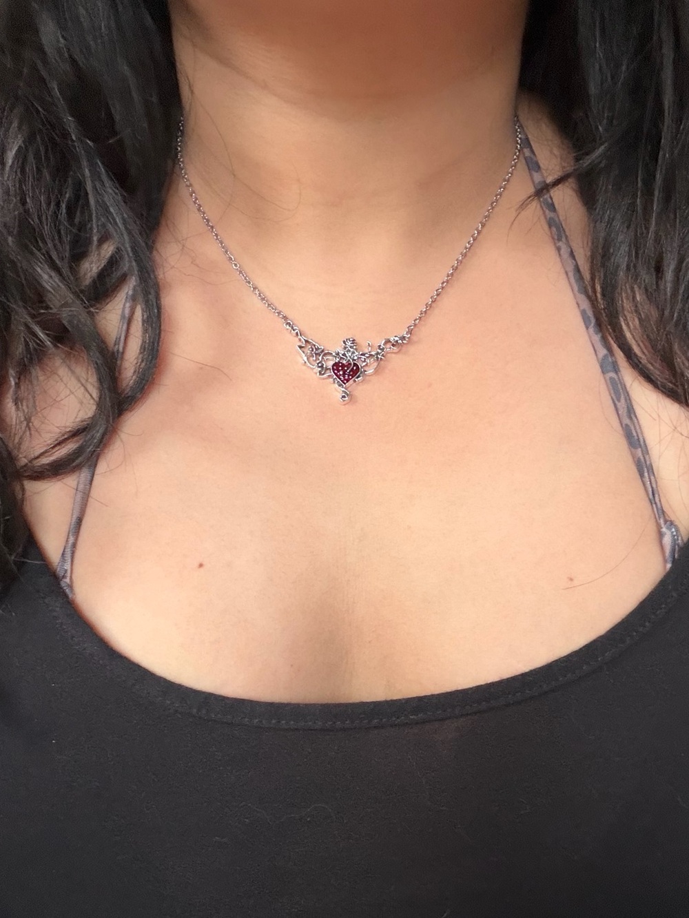 Elegant Red Heart Rose Vine Pendant Necklace Gothic Princess